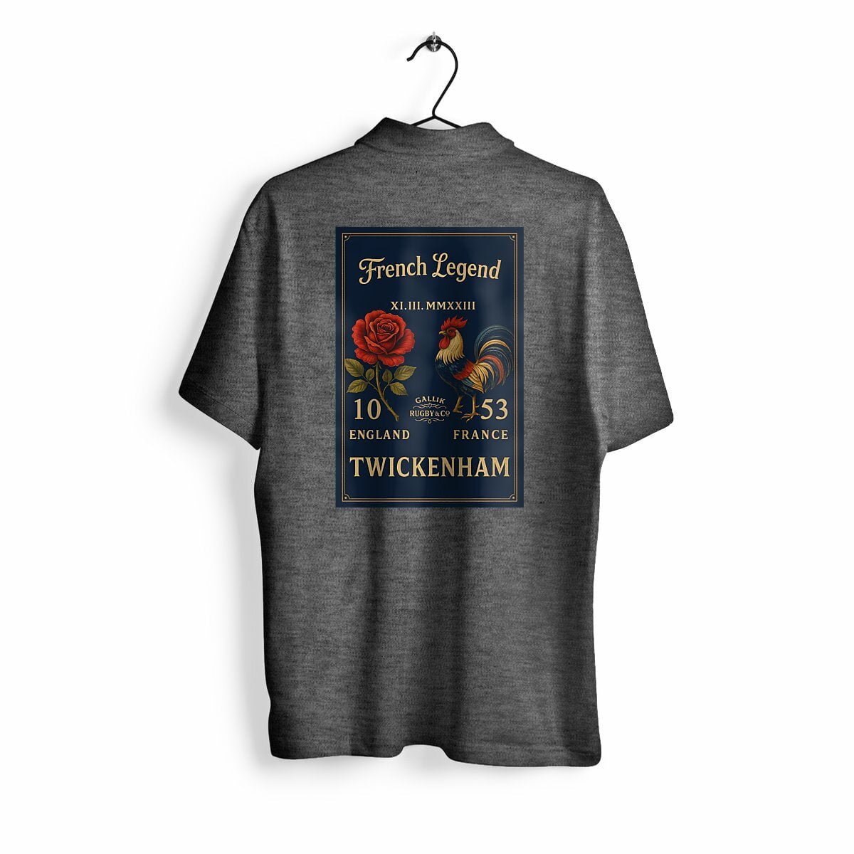 Polo Rugby "French Legend" – GALLIK RUGBY & CO – Édition Twickenham 2023 basic Gris chiné / S